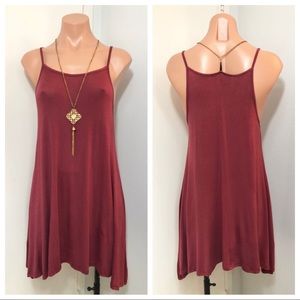 Spaghetti Strap Mini Dress w. Gold Accent Necklace
